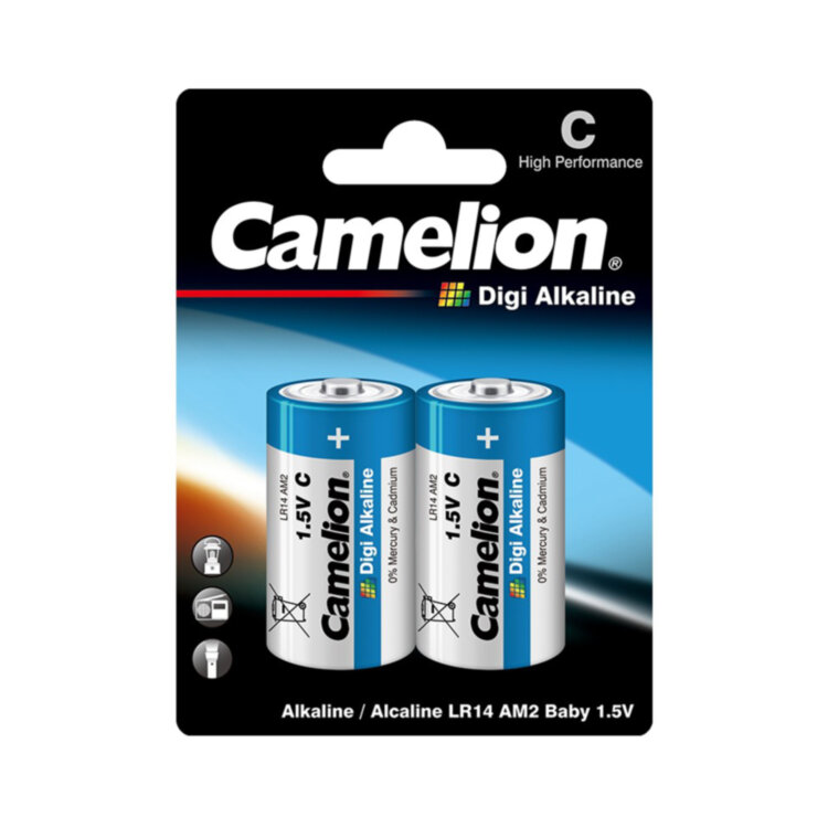 Батарейка Camelion C, LR14-BP2, Digi Alkaline, 1.5V, 8000 mAh, 2 шт., Блистер