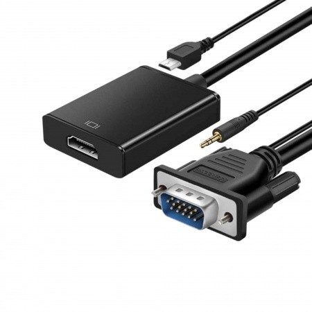 Мультимедийный конвертер VGA M - HDMI F + 3.5звук, пит 5V,1A, Black