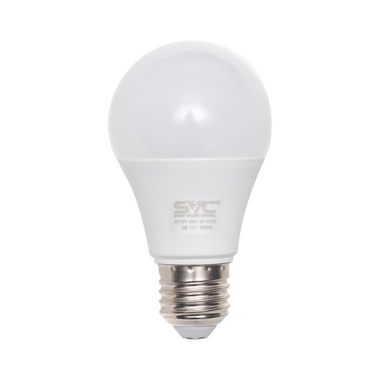 Эл. лампа светодиодная, SVC, LED A60-9W-E27-4200K, Мощность 9Вт, Тип колбы A60, E27, Нейтральный