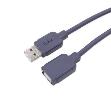 Удлинитель USB AM-AF "iLAN", Lux, медь, 1.5м, серый  (ч.гр.14*20)
