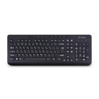 Клавиатура Delux DLK-02UB, USB, Кол-во стандартных клавиш 102, 10 мультимеда-клавиш, Размер: 436,9*159,9*27,4 мм., Длина кабеля 1,4 метра, Анг/Рус/Каз, Чёрный