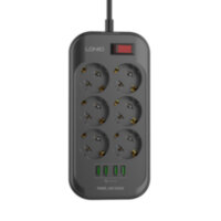 Сетевой фильтр LDNIO Defender SE6403, 2м, 6 розеток,  4*USB Портов, 5V/3.4A, Контроль питания