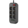 Сетевой фильтр LDNIO Defender SE6403, 2м, 6 розеток,  4*USB Портов, 5V/3.4A, Контроль питания
