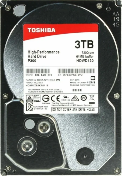 Жесткий диск Toshiba HDWD130, HDD 3Tb, SATA 6Gb/s, 3.5", 64MB, 7200 RPM
