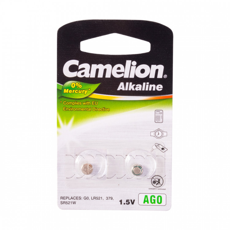 Батарейка Camelion AG0-BP2(0%Hg), Alkaline, AG0, 1.5V, 0% Ртути, 2 шт., Блистер