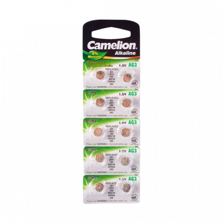 Батарейка Camelion AG3-BP10(0%Hg), Alkaline, AG3, 1.5V, 2 шт. (1 пара)