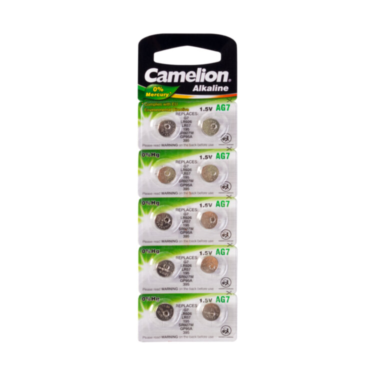 Батарейка Camelion AG7-BP10(0%Hg), Alkaline, AG7, 1.5V, 2 шт. (1 пара)