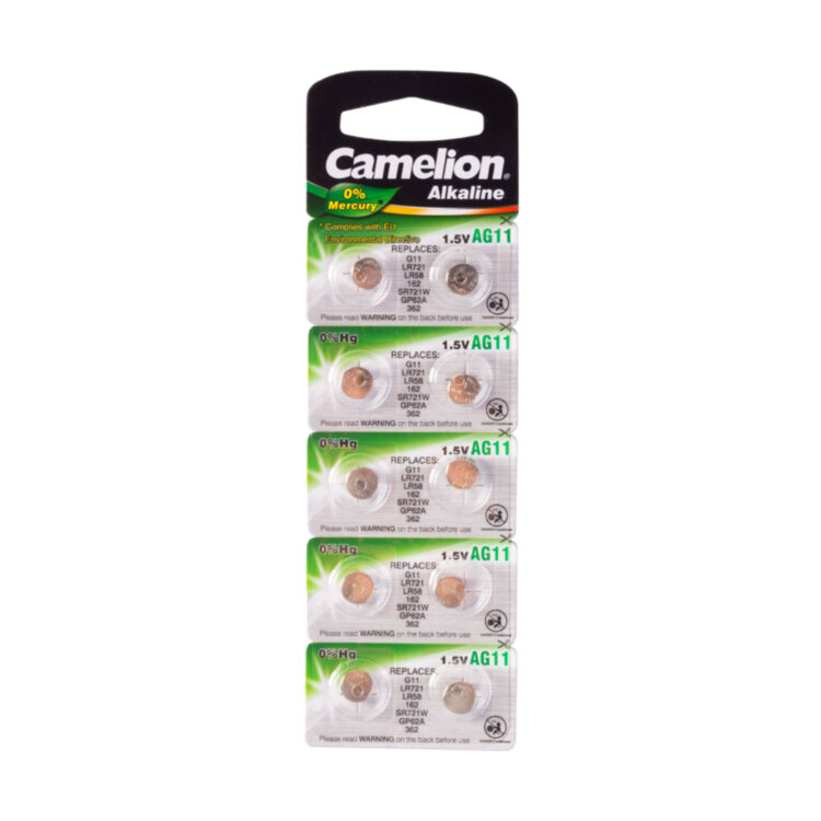 Батарейка Camelion AG11-BP10(0%Hg), Alkaline, AG11, 1.5V, 2 шт. (1 пара)