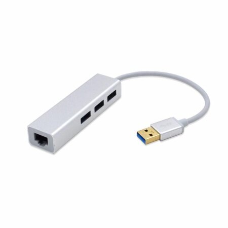USB 3.0 - LAN адаптер + 3 порта USB 3.0, металл, алюминий