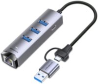 Сетевая карта USB3.0+TypeC- LAN+3*USB3.0 `Mindpure` UR011, LX10773, 1000Mbps