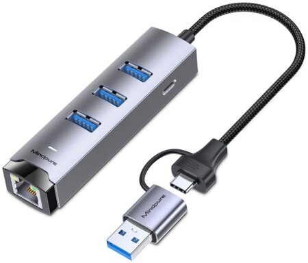 Сетевая карта USB3.0+TypeC- LAN+3*USB3.0 `Mindpure` UR011, LX10773, 1000Mbps