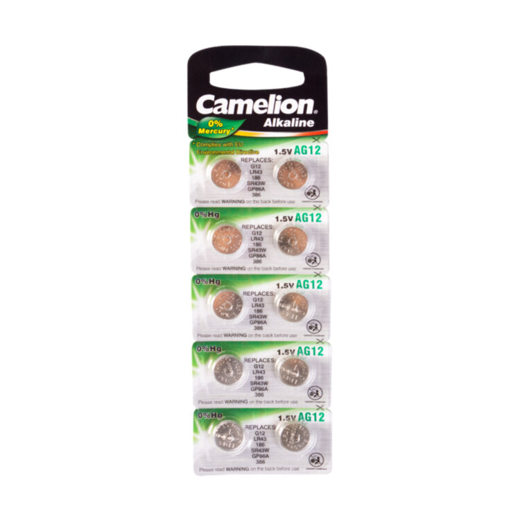 Батарейка Camelion AG12-BP10(0%Hg), Alkaline, AG12, 1.5V, 2 шт. (1 пара)
