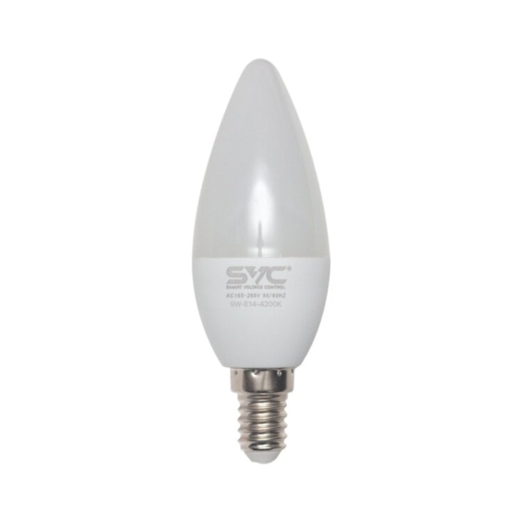 Эл. лампа светодиодная, SVC, LED C35-9W-E14-4200K, Мощность 9Вт, Тип колбы C35, E14, Нейтральный