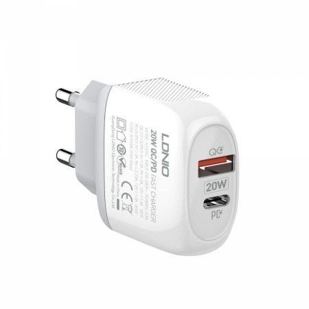 Зарядное устройство LDNIO A2316C-EU + USB A - USB-TypeC, PD + QC3.0 20W