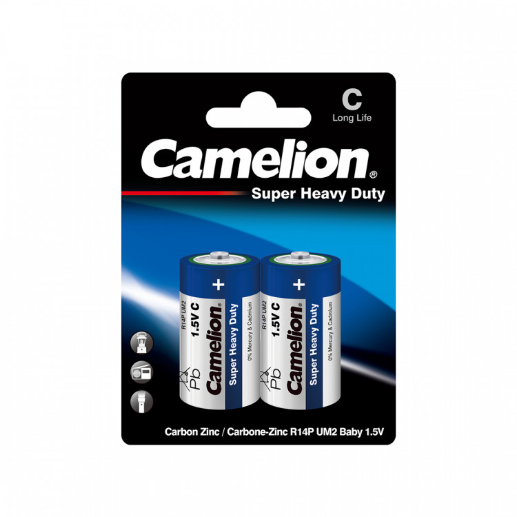 Батарейка Camelion C, R14P, Super Heavy Duty, 1.5V, mAh, 2 шт.