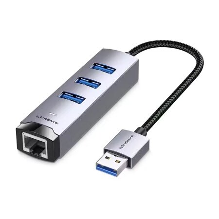 Сетевая карта USB3.0- LAN+3*USB3.0 "Mindpure" UR009, LX10632, 1000Mbps, алюминий