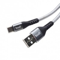 Кабель Budi M8J 197T-GRY, USB Type-C, 2м, дата/зар 2.4A, оплетка, серый