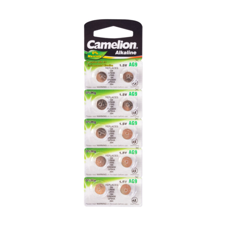 Батарейка Camelion AG9-BP10(0%Hg), Alkaline, AG9, 1.5V, 2 шт. (1 пара)