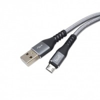 Кабель microUSB Budi M8J 197M-GRY, 2м, дата/зар 2.4A, оплетка, серый