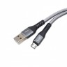 Кабель microUSB Budi M8J 197M-GRY, 2м, дата/зар 2.4A, оплетка, серый