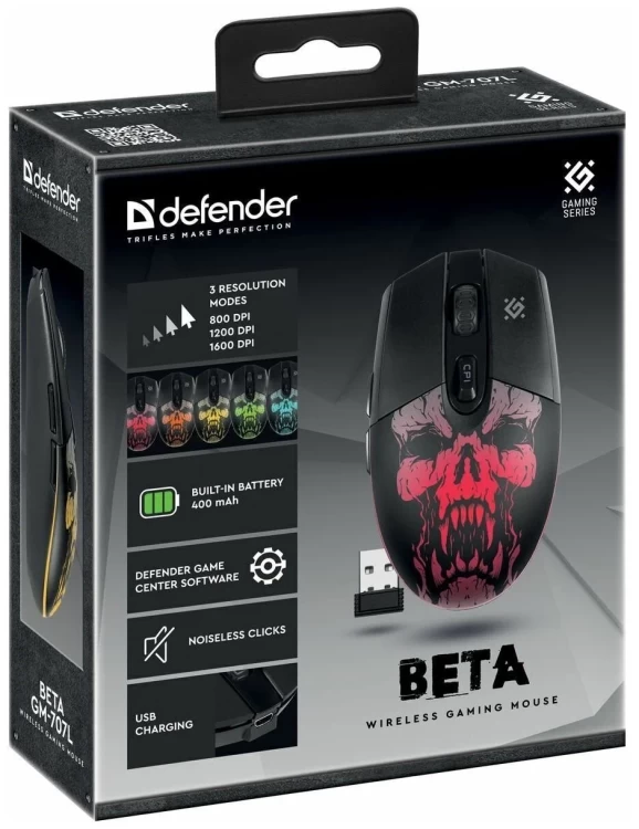 Мышь игровая беспроводная Defender Beta GM-707L LED черный